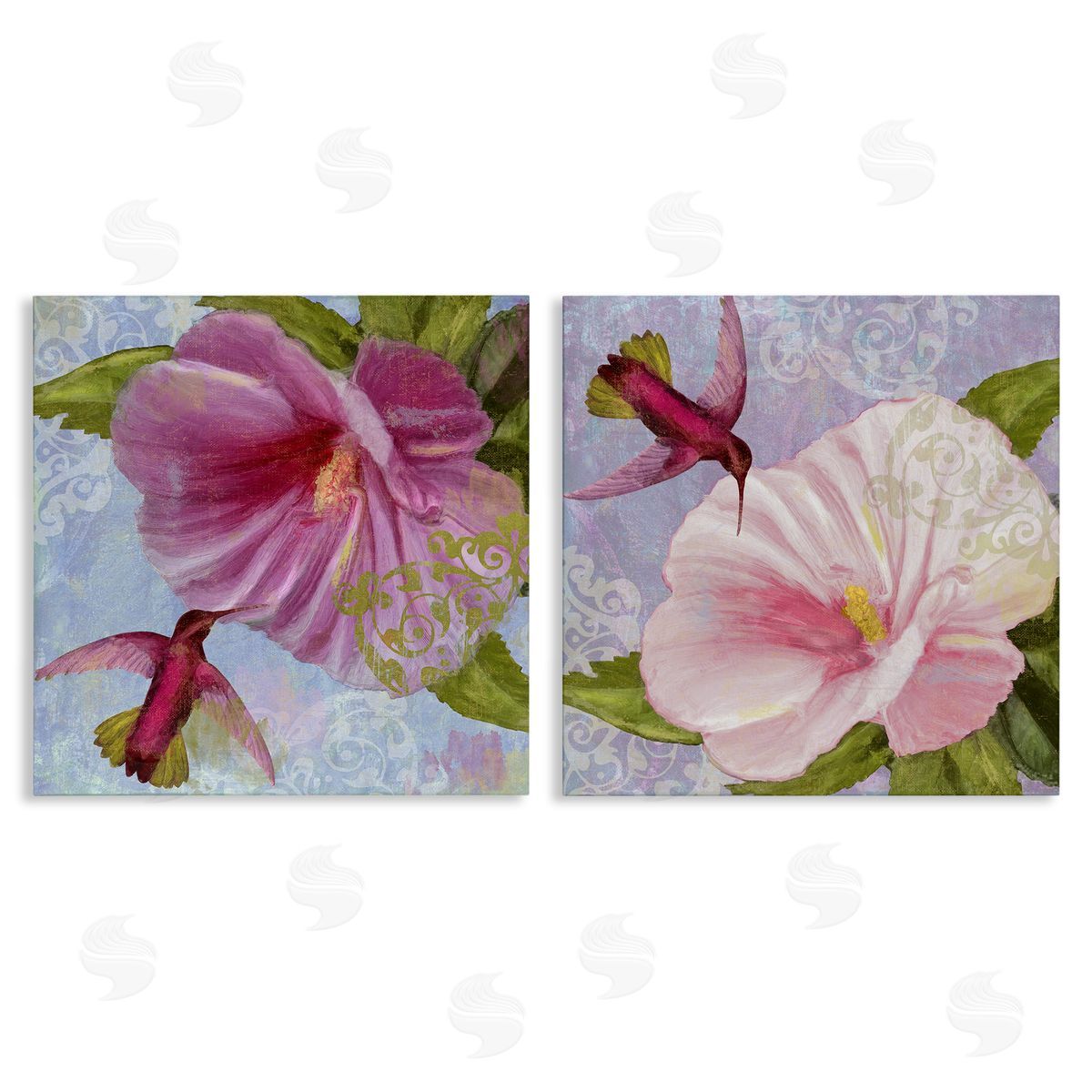 Hummingbirds & Poppy Bulbs Canvas Wall Art, Home Decor by Sasha