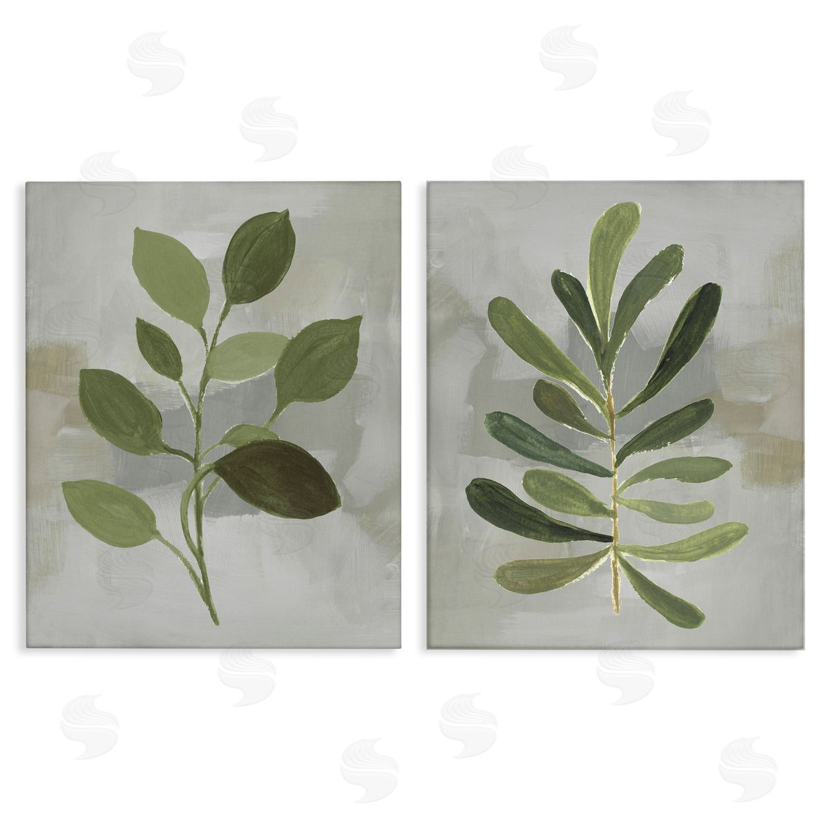 Green Leaf Branches on Grey Canvas Wall Art, Home Decor by Lanie Loreth