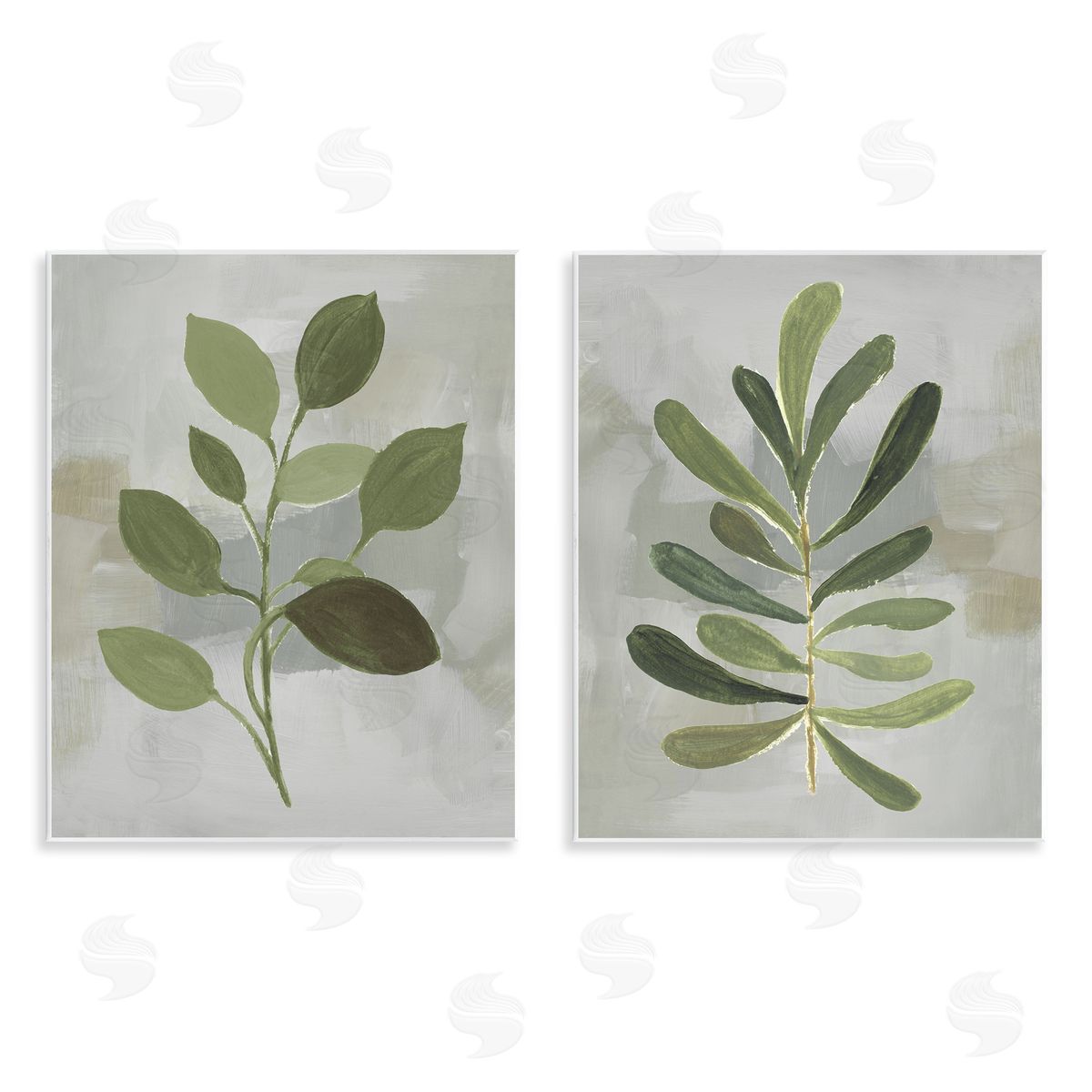 Green Leaf Branches on Grey Wood Plaque Wall Art, Home Decor by Lanie Loreth