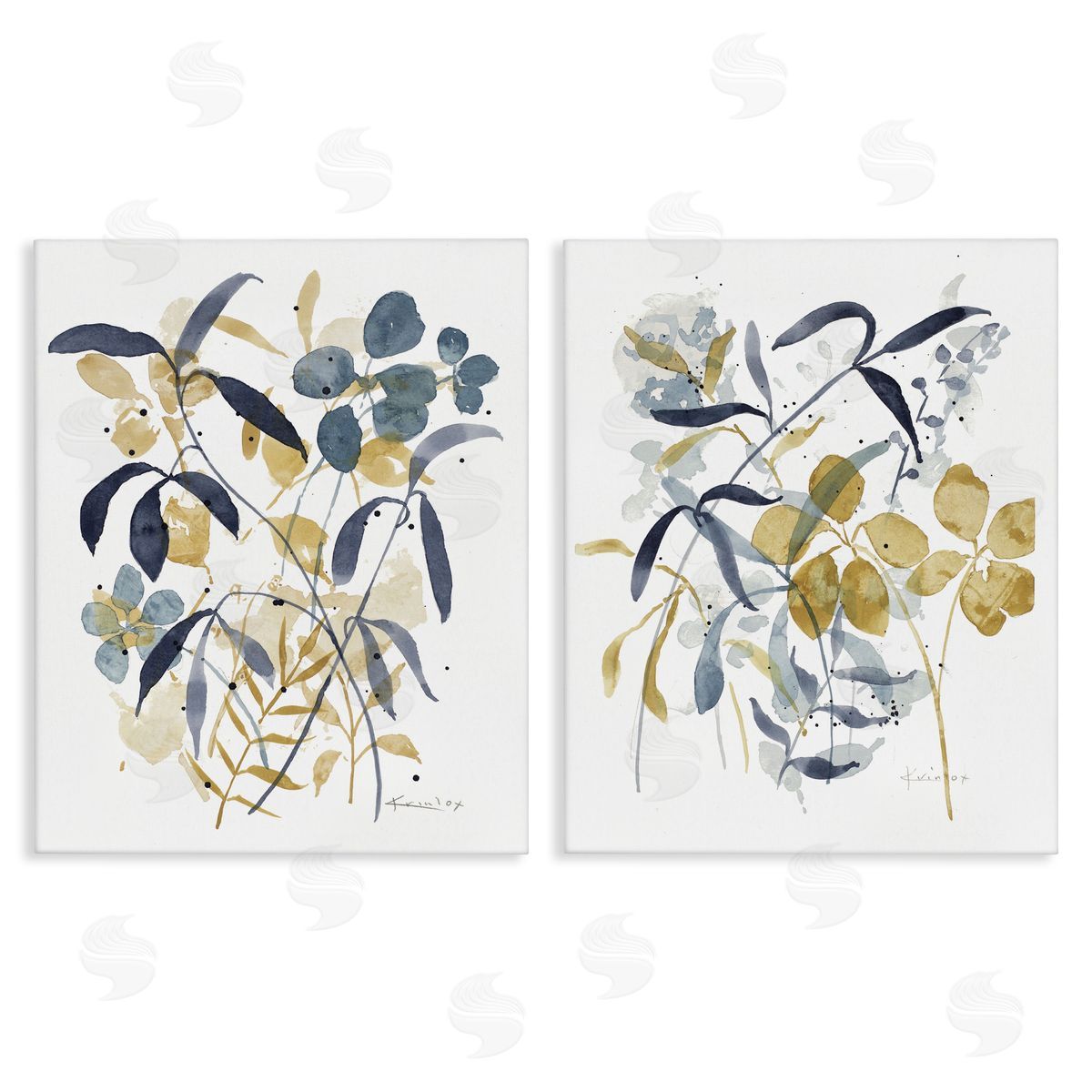 Whimsy Watercolor Botanicals Canvas Wall Art, Home Decor by Krinlox