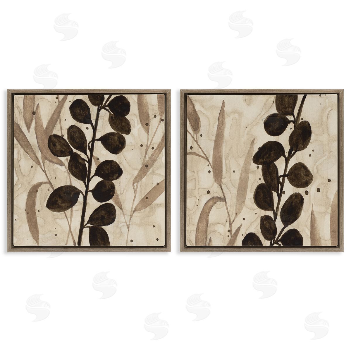 Natural Tone Sprouting Leaves Brown Floating Frame Canvas Wall Art, Home Decor by Krinlox