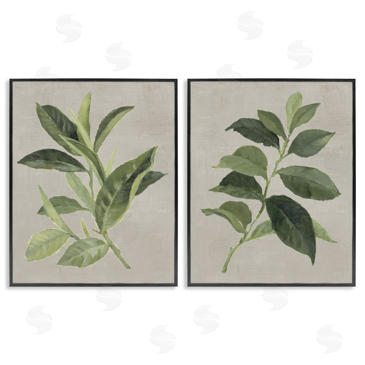 Green Tea & Coffee Plant Leaves Black Frame Print Wall Art, Home Decor by Lanie Loreth
