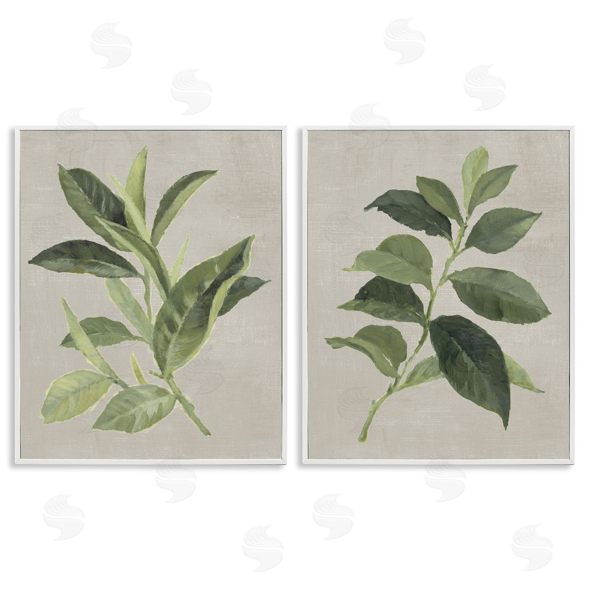 Green Tea & Coffee Plant Leaves White Frame Print Wall Art, Home Decor by Lanie Loreth