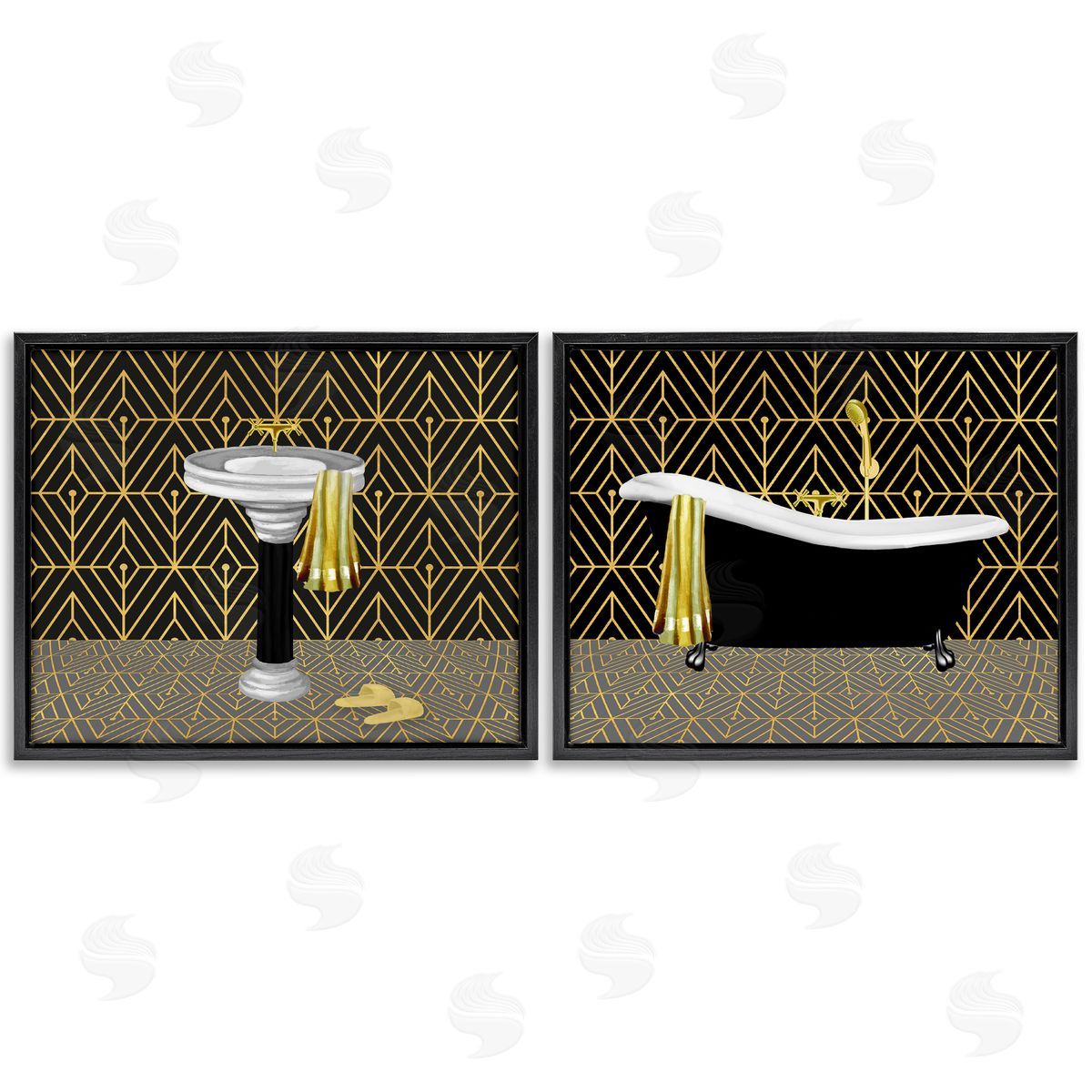 Conrad Knutsen Geometric Patterned Bathroom Views Canvas Wall Art Print