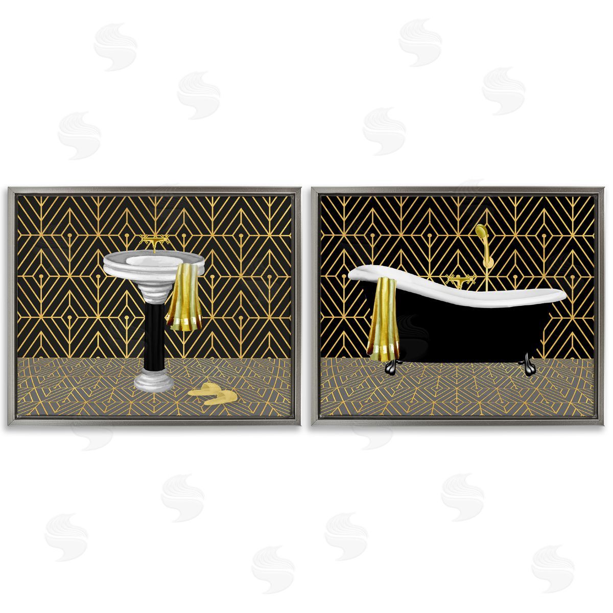 Conrad Knutsen Geometric Patterned Bathroom Views Canvas Wall Art Print