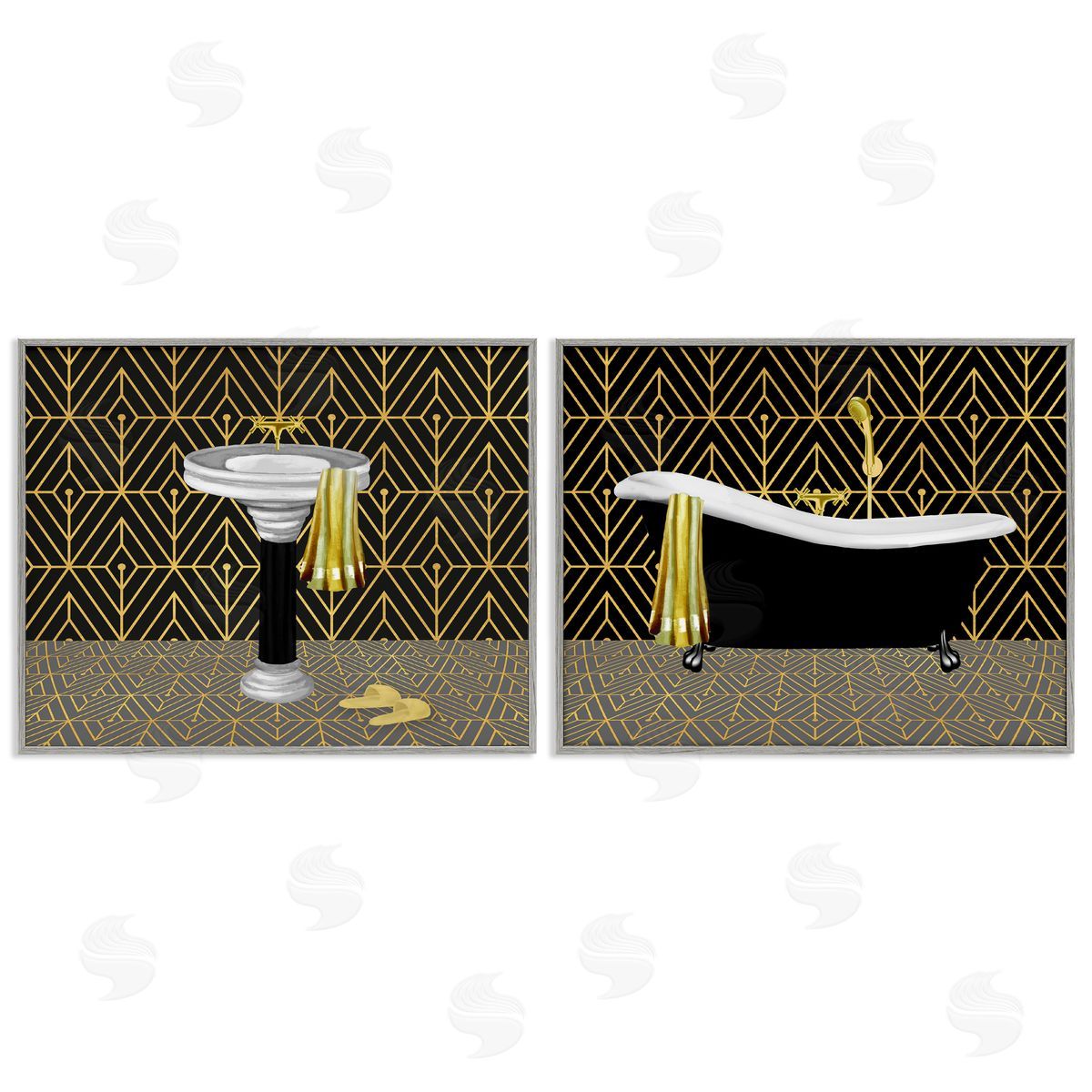 Conrad Knutsen Geometric Patterned Bathroom Views Canvas Wall Art Print