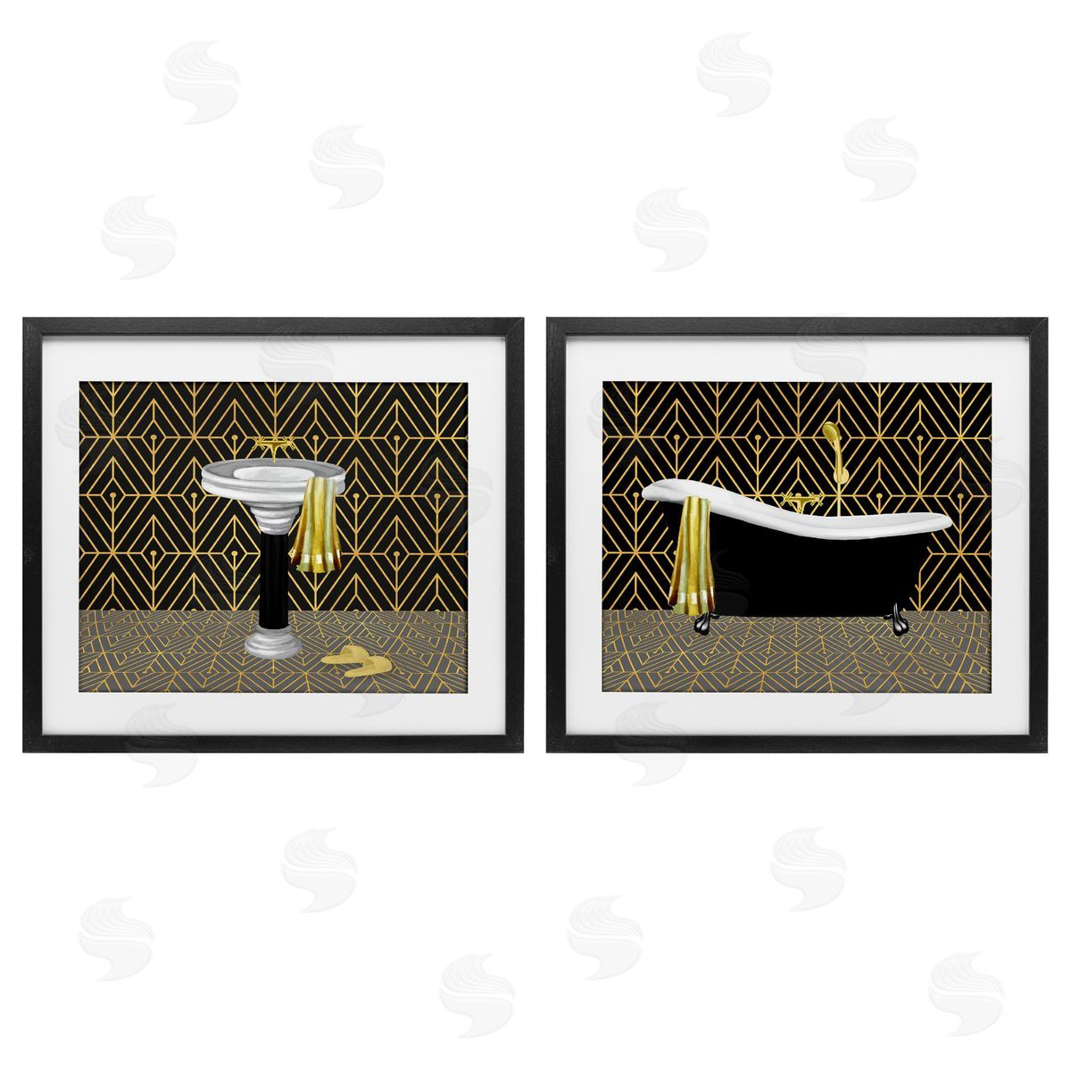 Conrad Knutsen Geometric Patterned Bathroom Views Canvas Wall Art Print