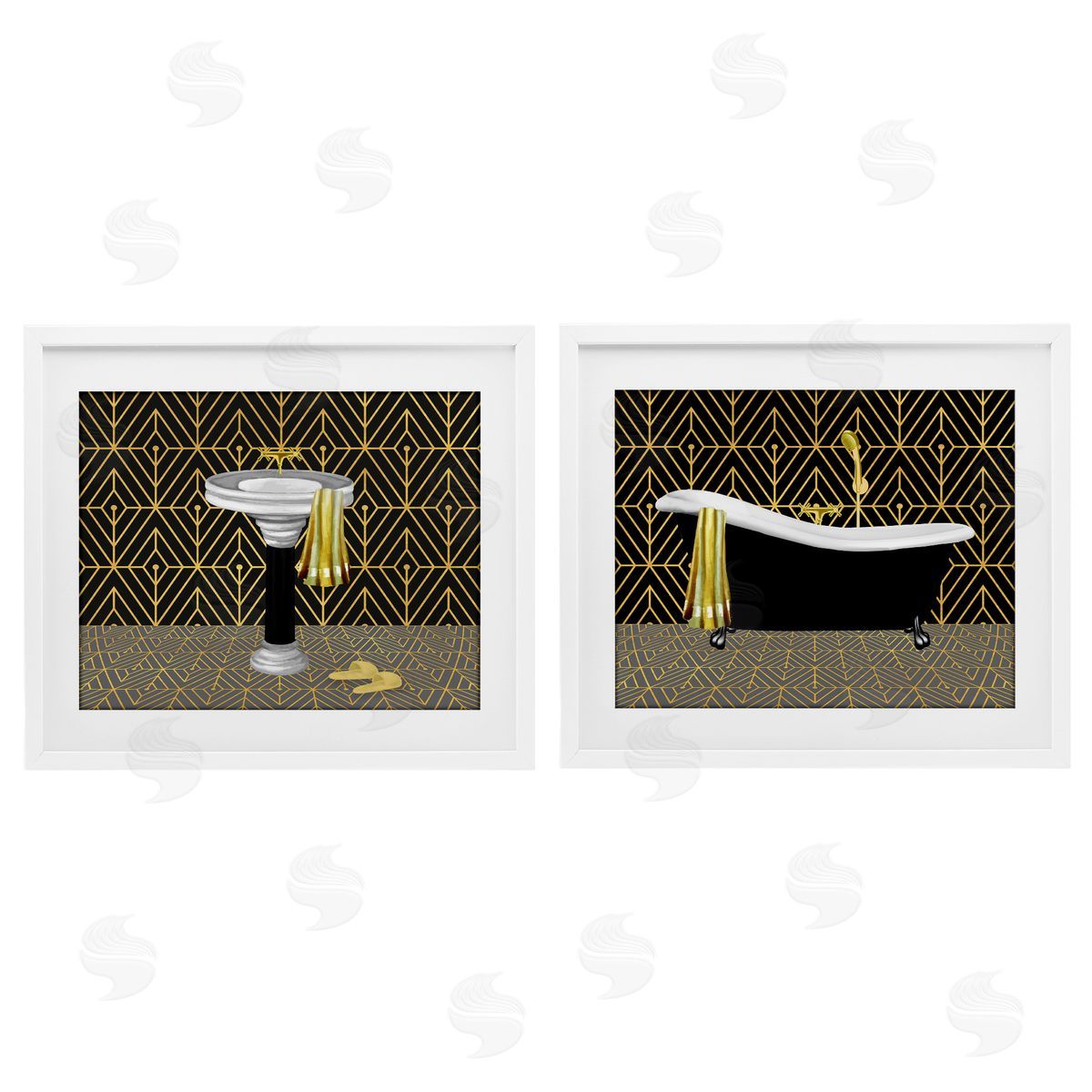 Conrad Knutsen Geometric Patterned Bathroom Views Canvas Wall Art Print