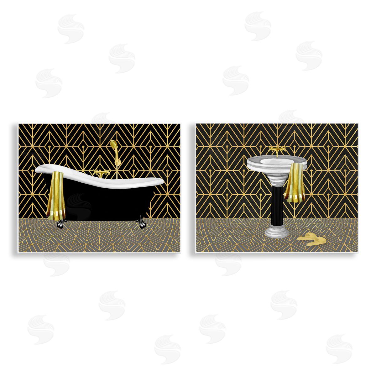 Conrad Knutsen Geometric Patterned Bathroom Views Canvas Wall Art Print