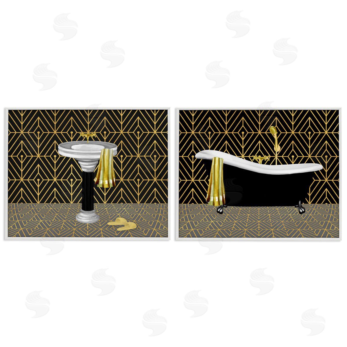 Conrad Knutsen Geometric Patterned Bathroom Views Canvas Wall Art Print