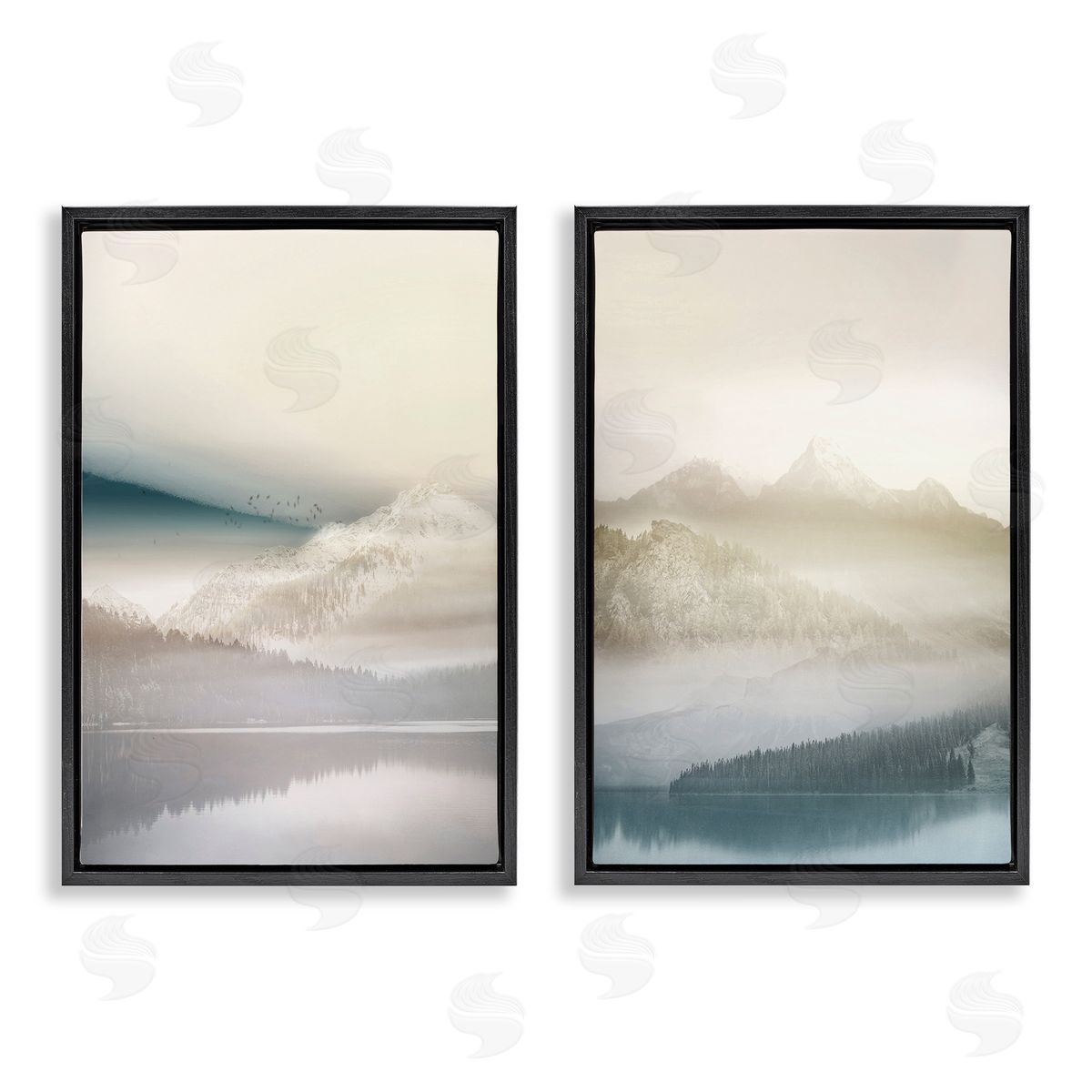 Mountain Peaks & Neutral Lake Black Floating Frame Canvas Wall Art, Home Decor by Gemma Bardot