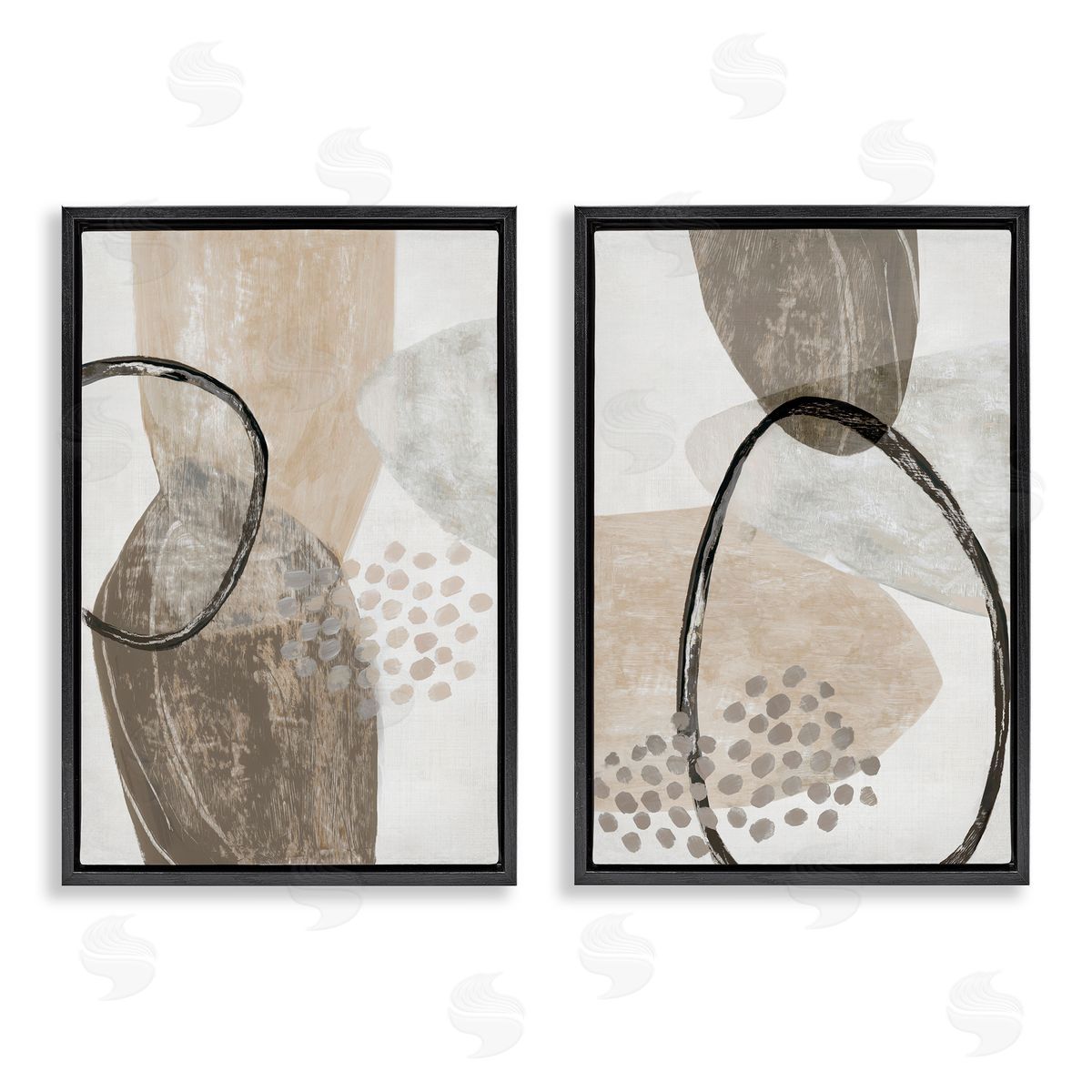 Hannah Dawson Neutral Oval Shapes Canvas Wall Art Print
