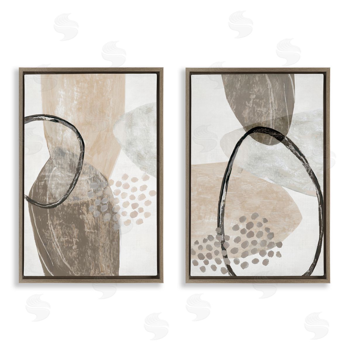Hannah Dawson Neutral Oval Shapes Canvas Wall Art Print