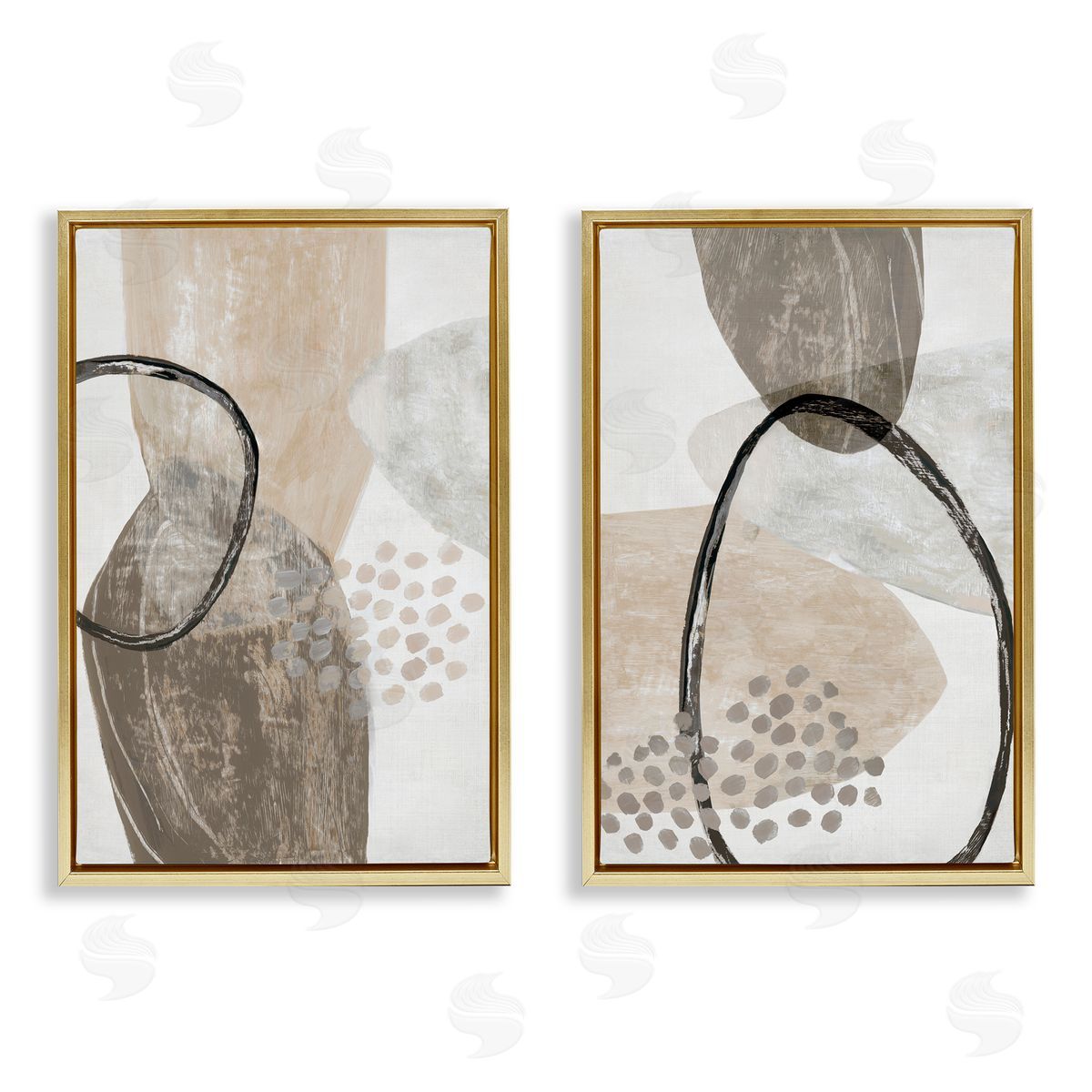 Hannah Dawson Neutral Oval Shapes Canvas Wall Art Print