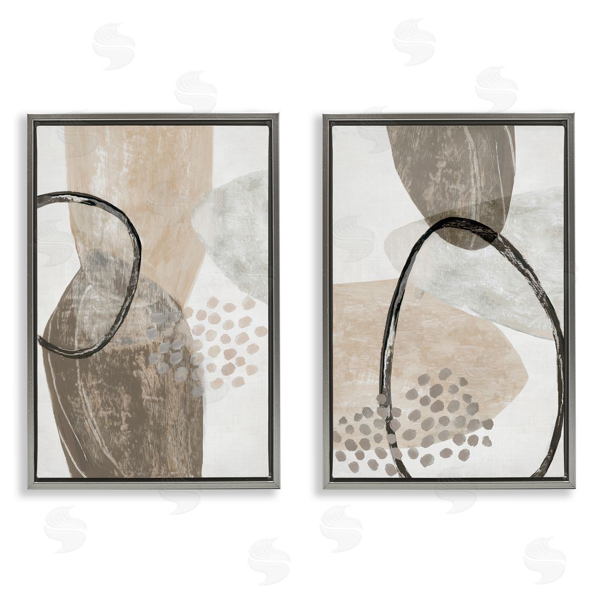 Hannah Dawson Neutral Oval Shapes Canvas Wall Art Print