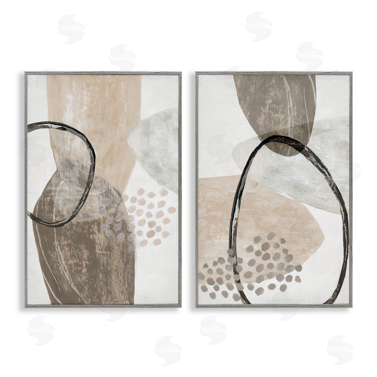 Hannah Dawson Neutral Oval Shapes Canvas Wall Art Print