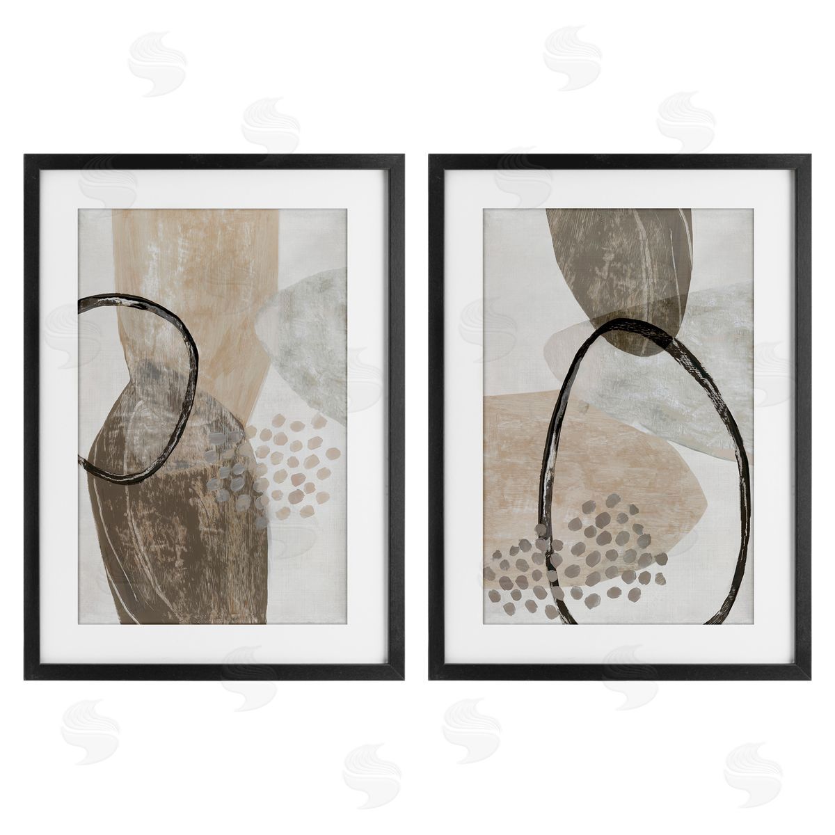 Hannah Dawson Neutral Oval Shapes Canvas Wall Art Print