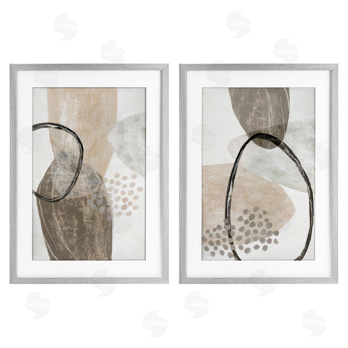 Hannah Dawson Neutral Oval Shapes Canvas Wall Art Print