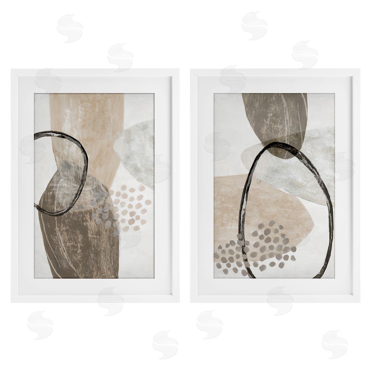 Hannah Dawson Neutral Oval Shapes Canvas Wall Art Print