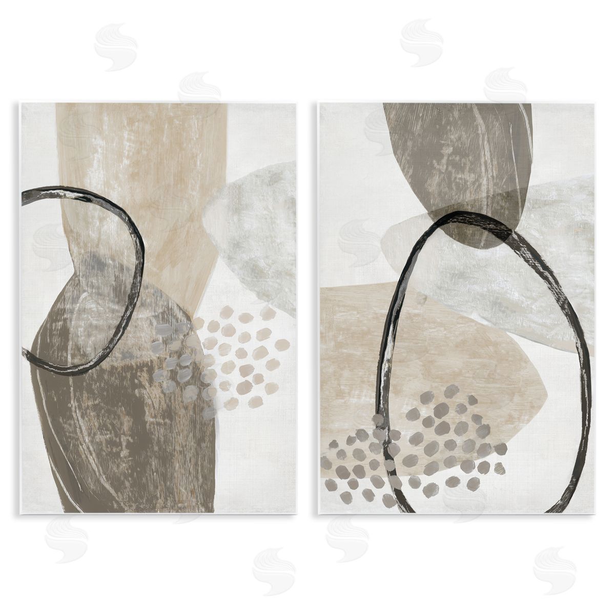 Hannah Dawson Neutral Oval Shapes Canvas Wall Art Print