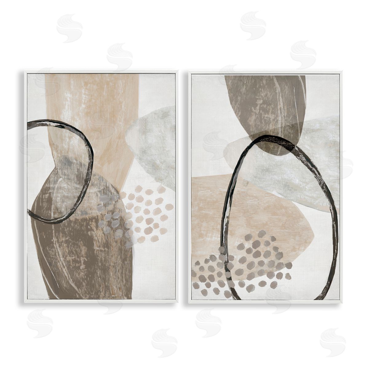 Hannah Dawson Neutral Oval Shapes Canvas Wall Art Print
