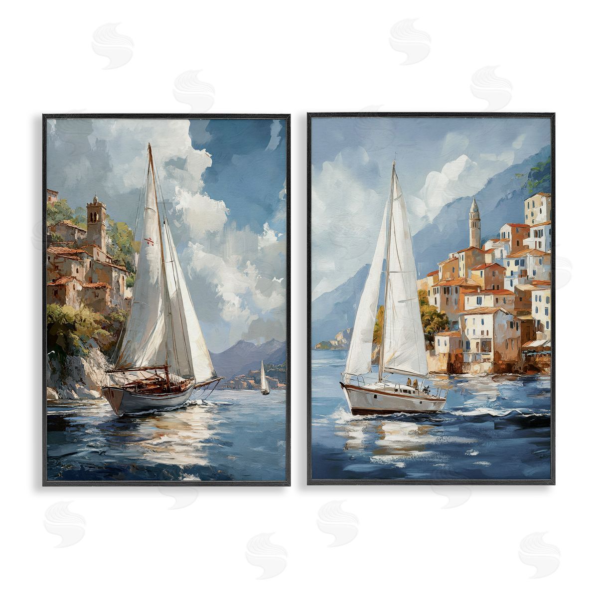 Raymond Powers Coastal Port Town Boats Canvas Wall Art Print