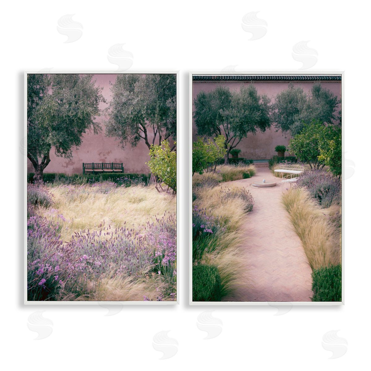 Deborah Revell Natural Paradise Garden Benches Canvas Wall Art Print