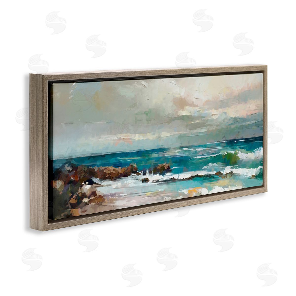 Rocky Ocean Waves Brown Floating Frame Canvas Wall Art, Home Decor by Ziwei Li