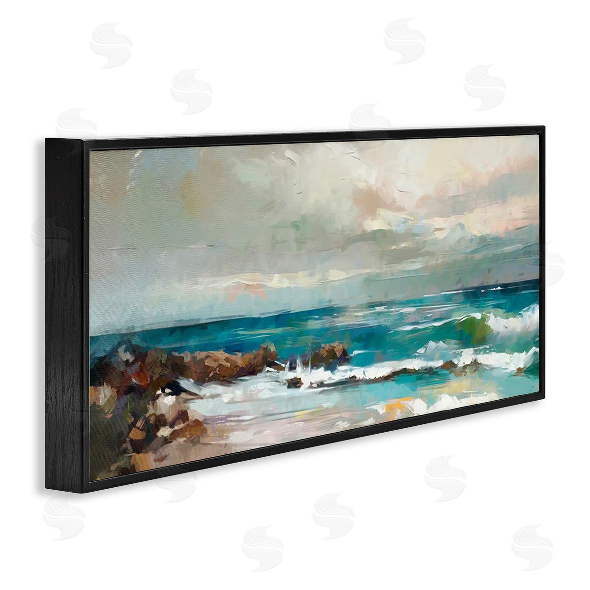 Rocky Ocean Waves Black Frame Print Wall Art, Home Decor by Ziwei Li