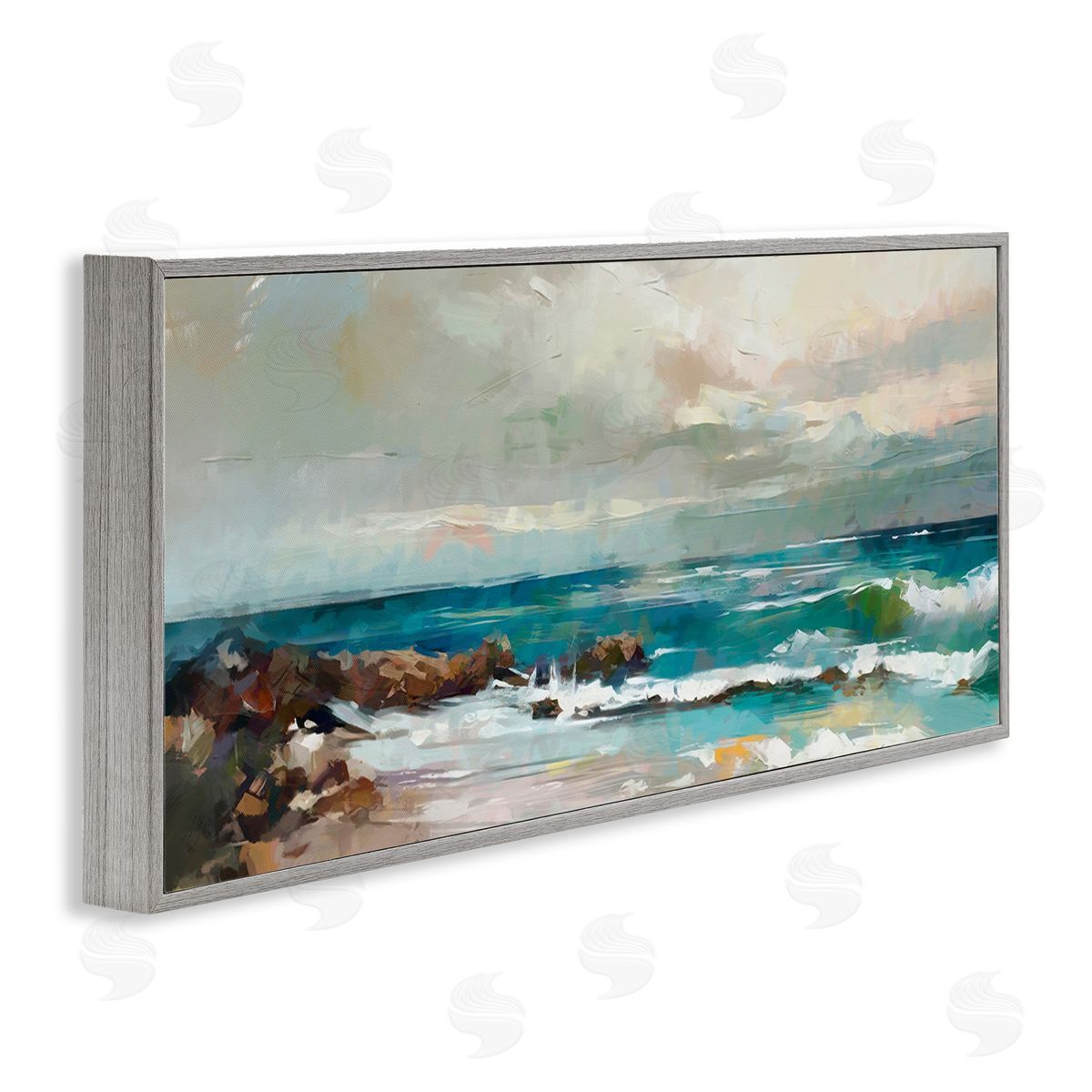 Rocky Ocean Waves Grey Frame Print Wall Art, Home Decor by Ziwei Li
