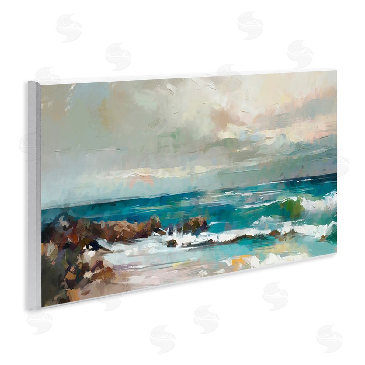Rocky Ocean Waves Wood Plaque Wall Art, Home Decor by Ziwei Li