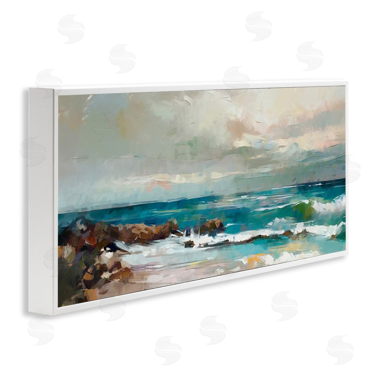 Rocky Ocean Waves White Frame Print Wall Art, Home Decor by Ziwei Li