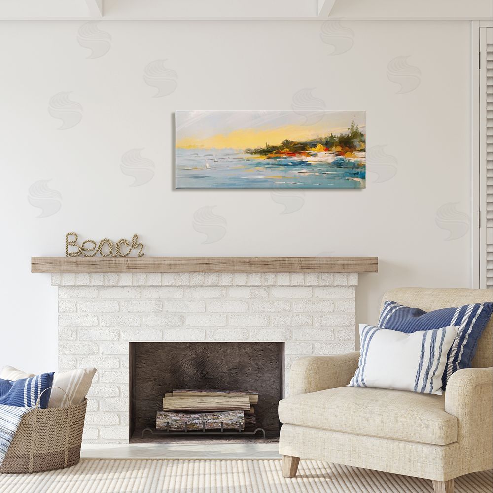 Ziwei Li Boats Ocean Scenery Canvas Wall Art Print in Room
