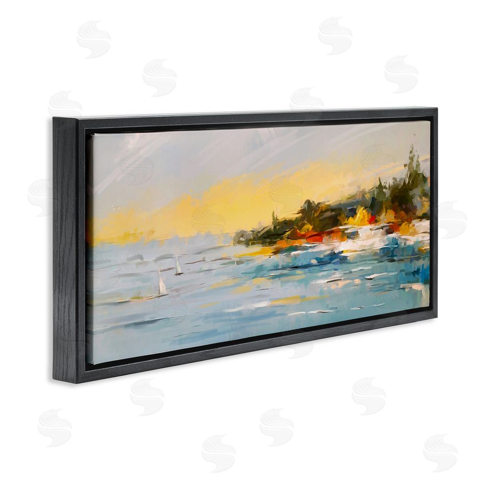 Ziwei Li Boats Ocean Scenery Black Floating Frame Canvas Wall Art Print