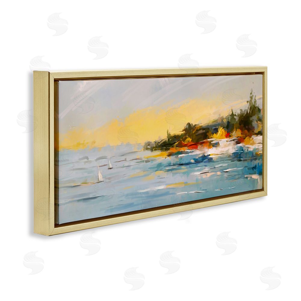 Ziwei Li Boats Ocean Scenery Gold Floating Frame Canvas Wall Art Print