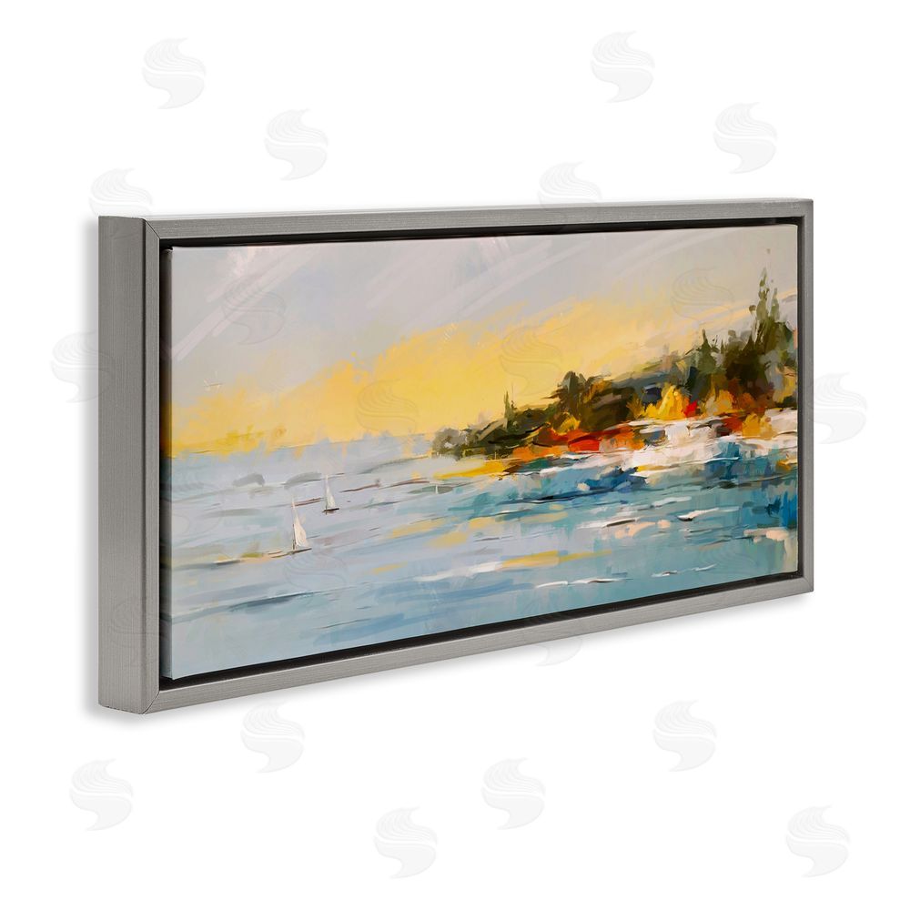 Ziwei Li Boats Ocean Scenery Gray Floating Frame Canvas Wall Art Print
