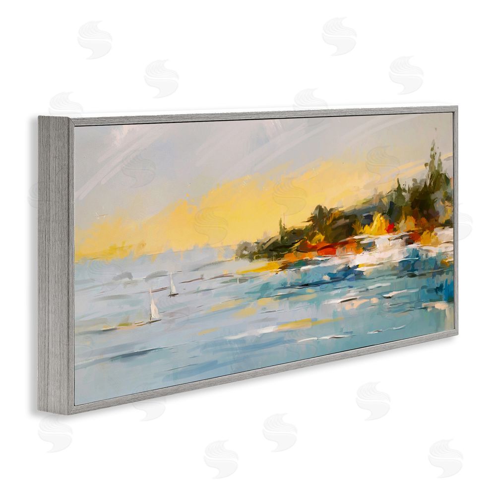 Ziwei Li Boats Ocean Scenery Gray Framed Giclee Wall Art Print