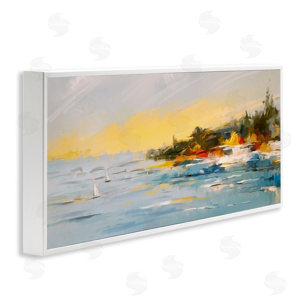 Ziwei Li Boats Ocean Scenery White Framed Giclee Wall Art Print