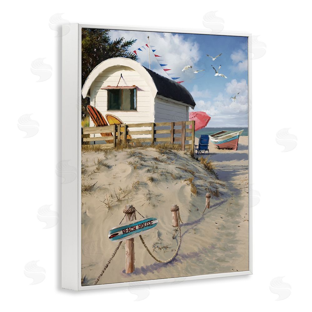 Jason Kirk Beach House Landscape White Framed Giclee Wall Art Print