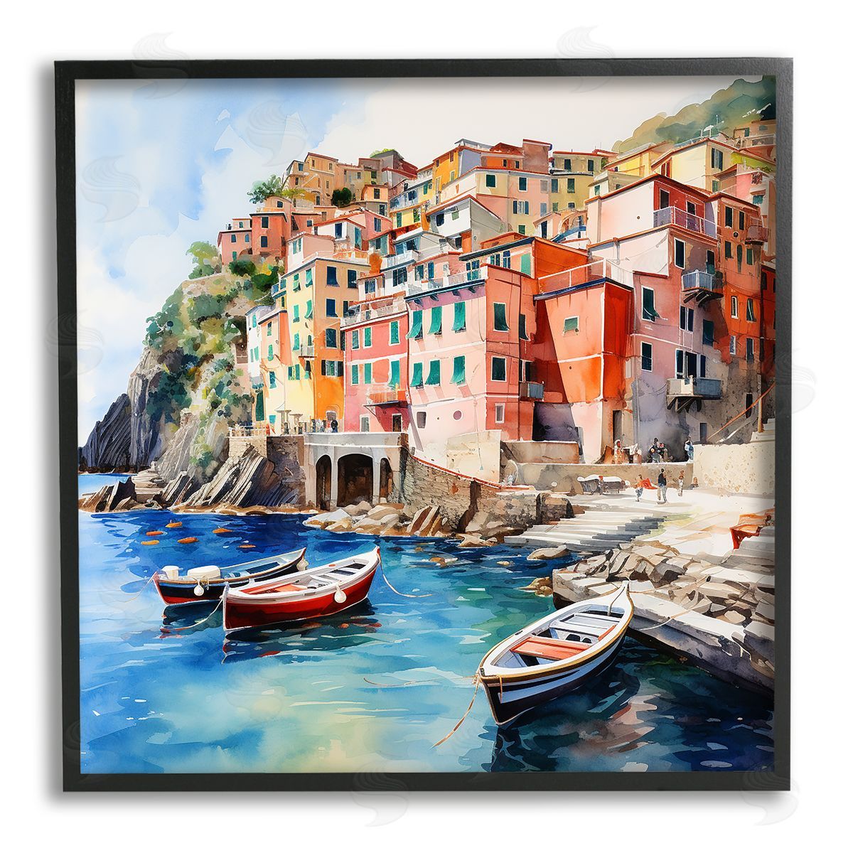 LSR Design Studio Cinque Terre Boats Black Framed Giclee Wall Artside_