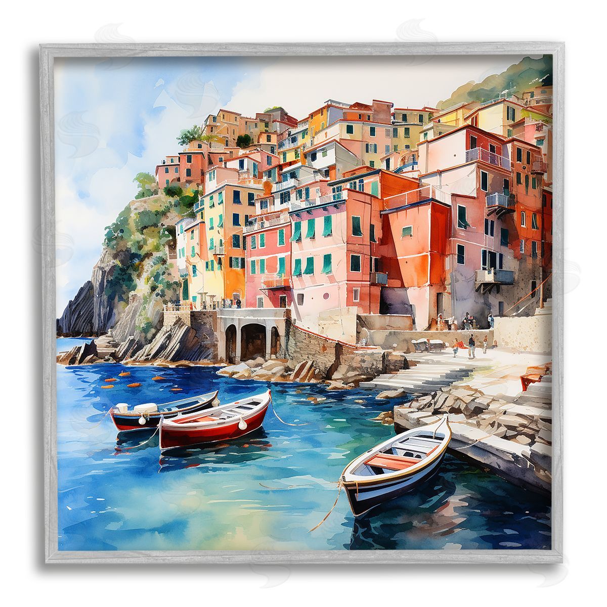 LSR Design Studio Cinque Terre Boats Gray Framed Giclee Wall Artside_