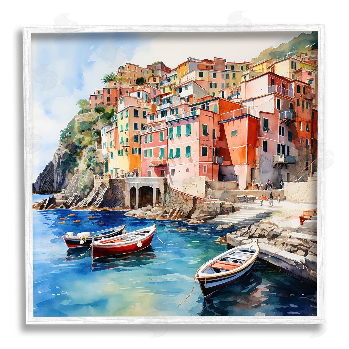 LSR Design Studio Cinque Terre Boats White Framed Giclee Wall Artside_