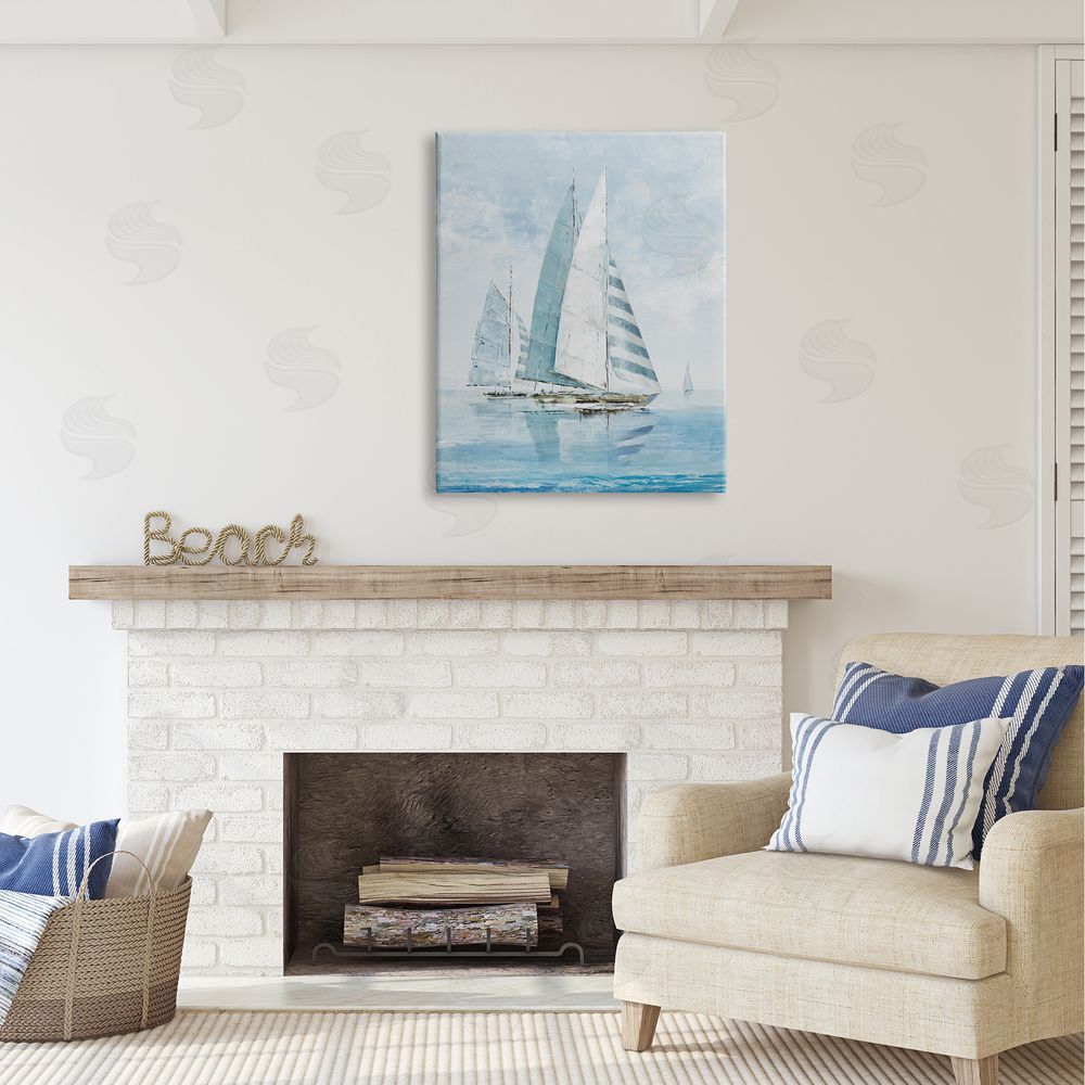 Max Maxx Blue Maritime Sailboats Canvas Wall Art Print in Room