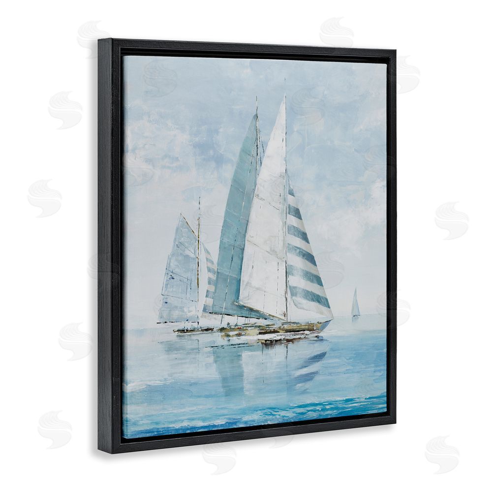 Max Maxx Blue Maritime Sailboats Black Floating Frame Canvas Wall Art Print