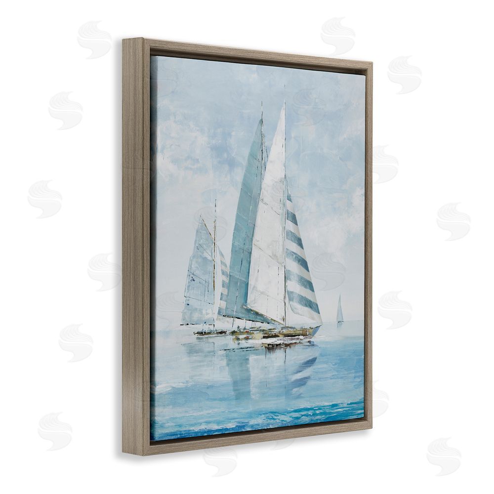 Max Maxx Blue Maritime Sailboats Brown Floating Frame Canvas Wall Art Print
