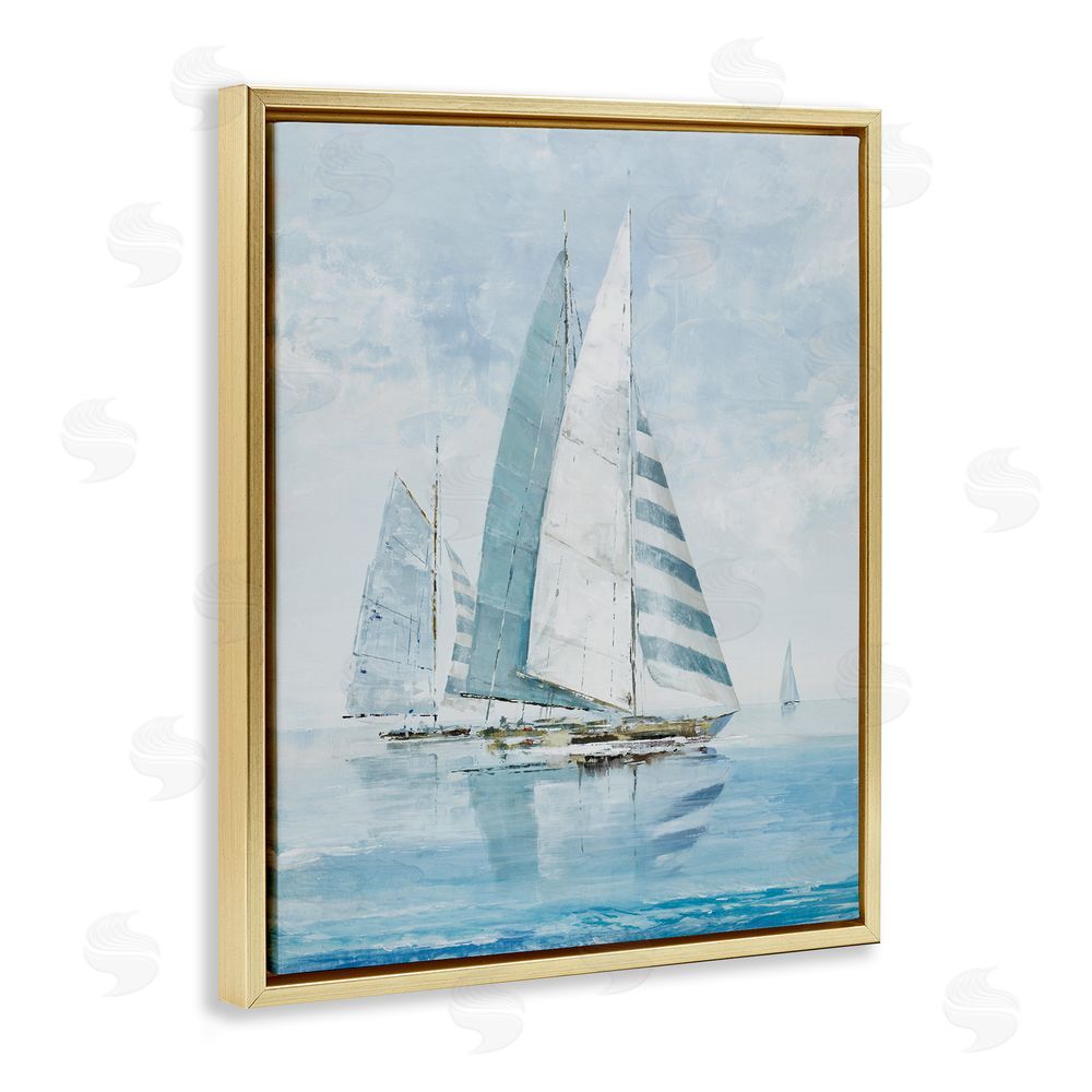 Max Maxx Blue Maritime Sailboats Gold Floating Frame Canvas Wall Art Print