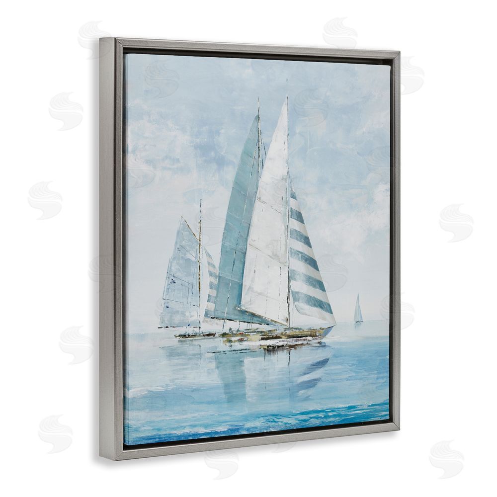 Max Maxx Blue Maritime Sailboats Gray Floating Frame Canvas Wall Art Print