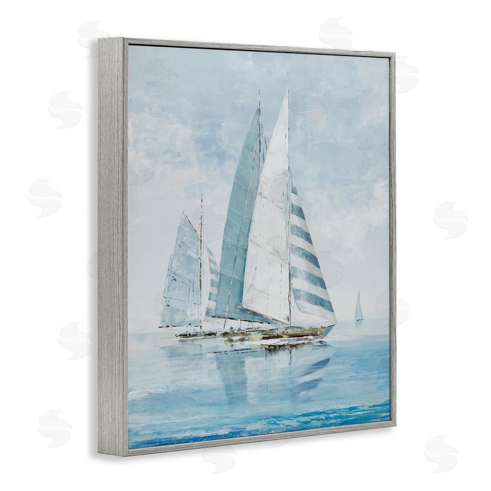 Max Maxx Blue Maritime Sailboats Gray Framed Giclee Wall Art Print