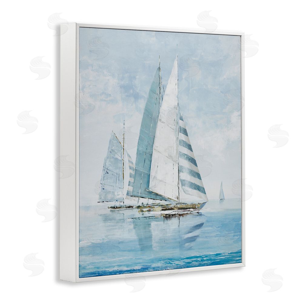 Max Maxx Blue Maritime Sailboats White Framed Giclee Wall Art Print