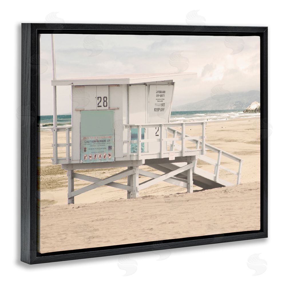 Marcus Prime Lifeguard Hut on Beach Black Floating Frame Canvas Wall Art Print